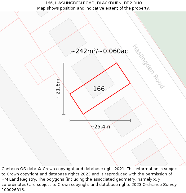 166, HASLINGDEN ROAD, BLACKBURN, BB2 3HQ: Plot and title map