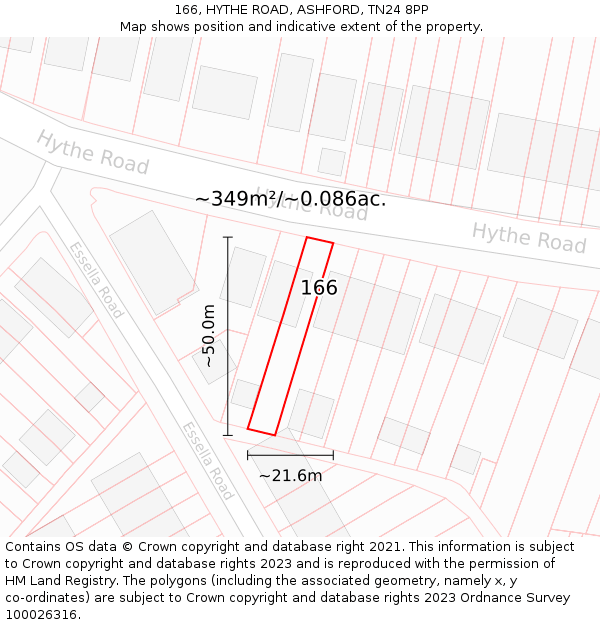 166, HYTHE ROAD, ASHFORD, TN24 8PP: Plot and title map