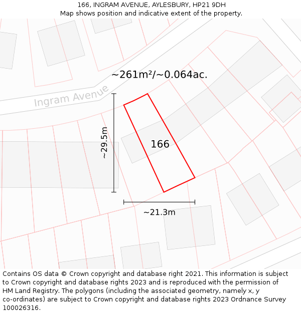 166, INGRAM AVENUE, AYLESBURY, HP21 9DH: Plot and title map