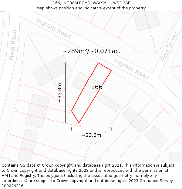 166, INGRAM ROAD, WALSALL, WS3 3AE: Plot and title map