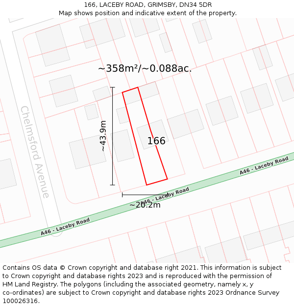 166, LACEBY ROAD, GRIMSBY, DN34 5DR: Plot and title map