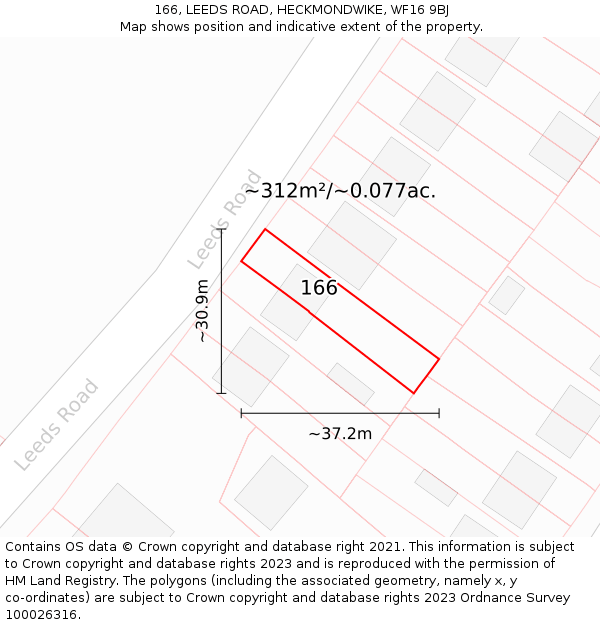 166, LEEDS ROAD, HECKMONDWIKE, WF16 9BJ: Plot and title map