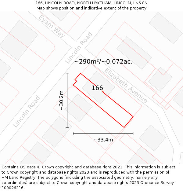 166, LINCOLN ROAD, NORTH HYKEHAM, LINCOLN, LN6 8NJ: Plot and title map