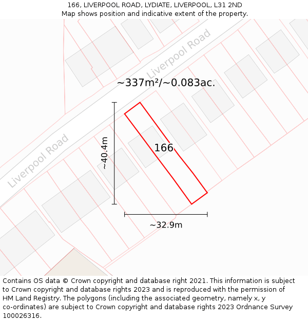 166, LIVERPOOL ROAD, LYDIATE, LIVERPOOL, L31 2ND: Plot and title map