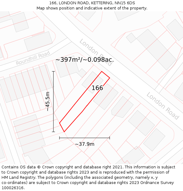 166, LONDON ROAD, KETTERING, NN15 6DS: Plot and title map
