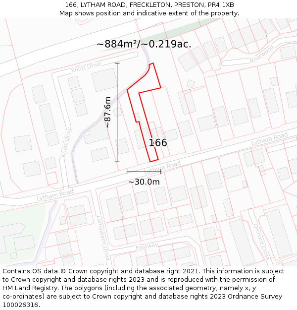 166, LYTHAM ROAD, FRECKLETON, PRESTON, PR4 1XB: Plot and title map
