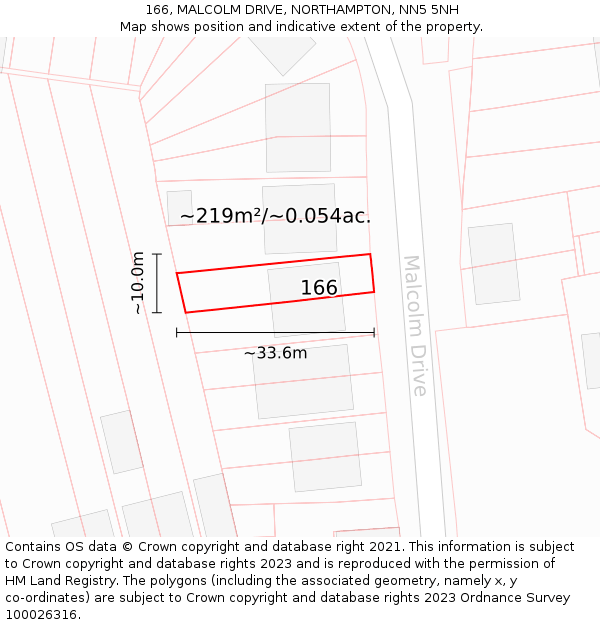 166, MALCOLM DRIVE, NORTHAMPTON, NN5 5NH: Plot and title map
