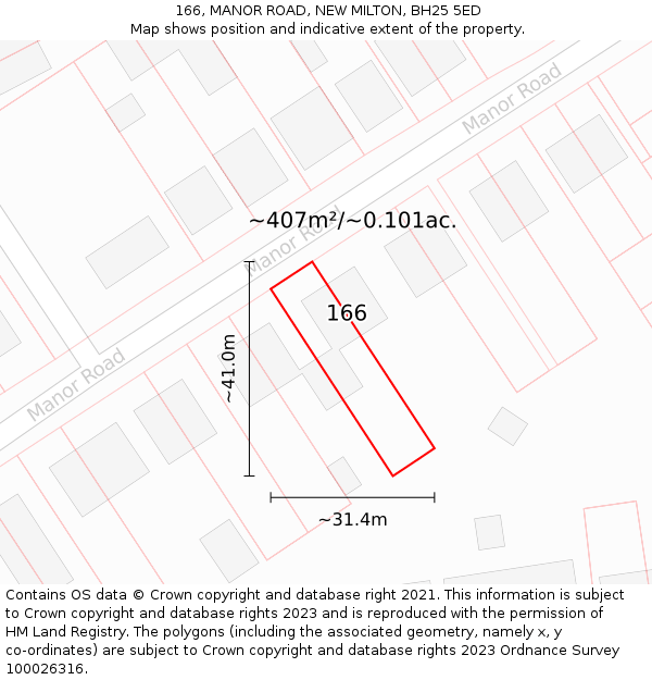 166, MANOR ROAD, NEW MILTON, BH25 5ED: Plot and title map