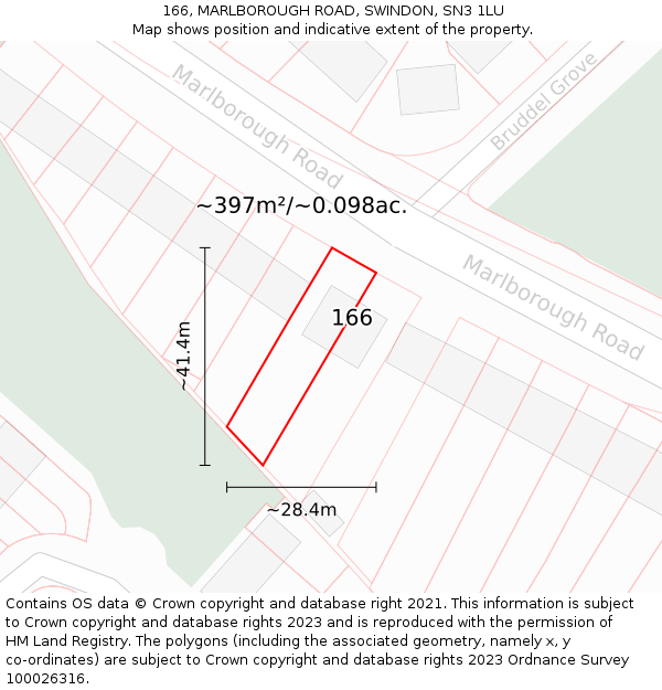 166, MARLBOROUGH ROAD, SWINDON, SN3 1LU: Plot and title map