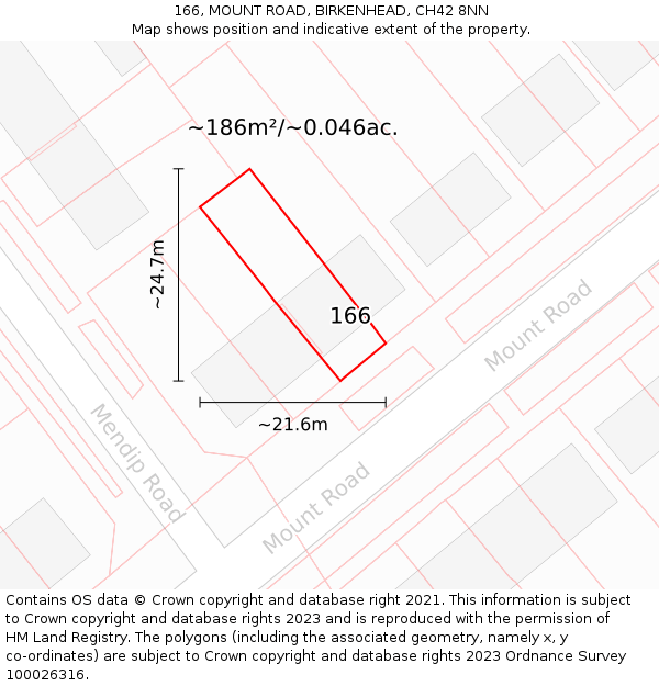 166, MOUNT ROAD, BIRKENHEAD, CH42 8NN: Plot and title map