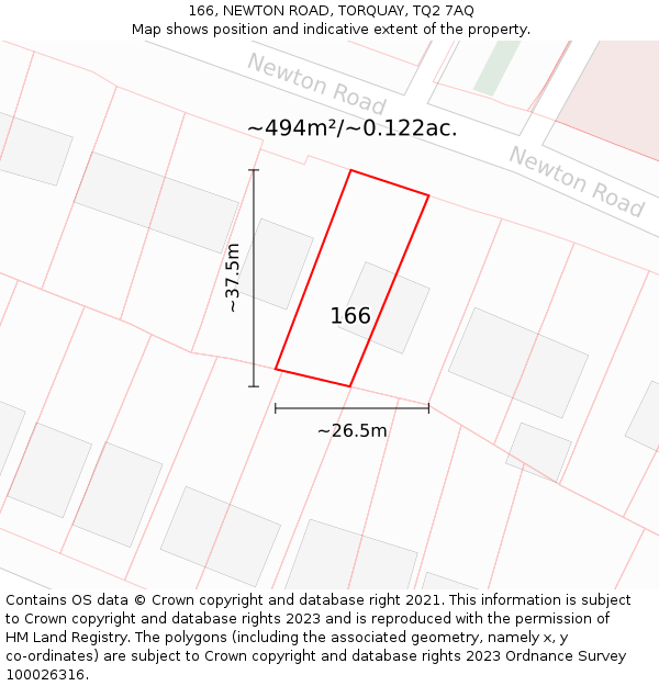 166, NEWTON ROAD, TORQUAY, TQ2 7AQ: Plot and title map