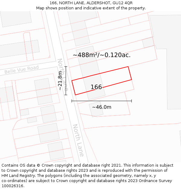 166, NORTH LANE, ALDERSHOT, GU12 4QR: Plot and title map
