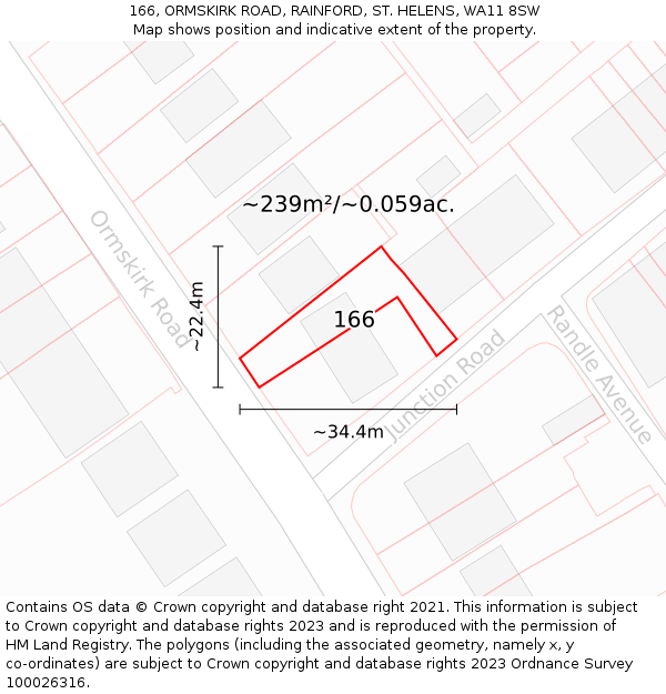 166, ORMSKIRK ROAD, RAINFORD, ST HELENS, WA11 8SW: Plot and title map