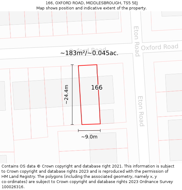 166, OXFORD ROAD, MIDDLESBROUGH, TS5 5EJ: Plot and title map