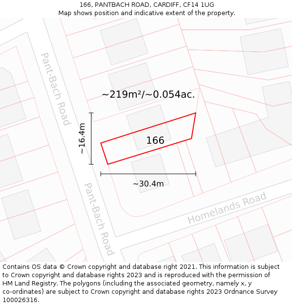166, PANTBACH ROAD, CARDIFF, CF14 1UG: Plot and title map