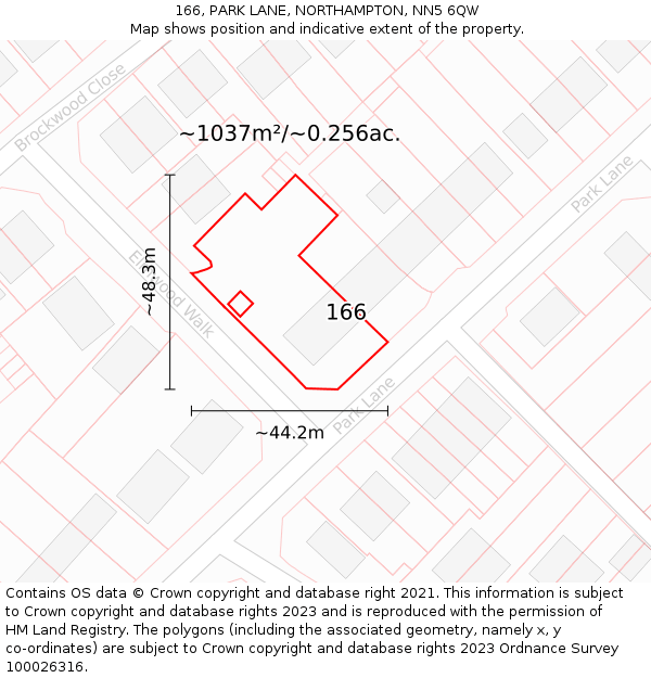 166, PARK LANE, NORTHAMPTON, NN5 6QW: Plot and title map