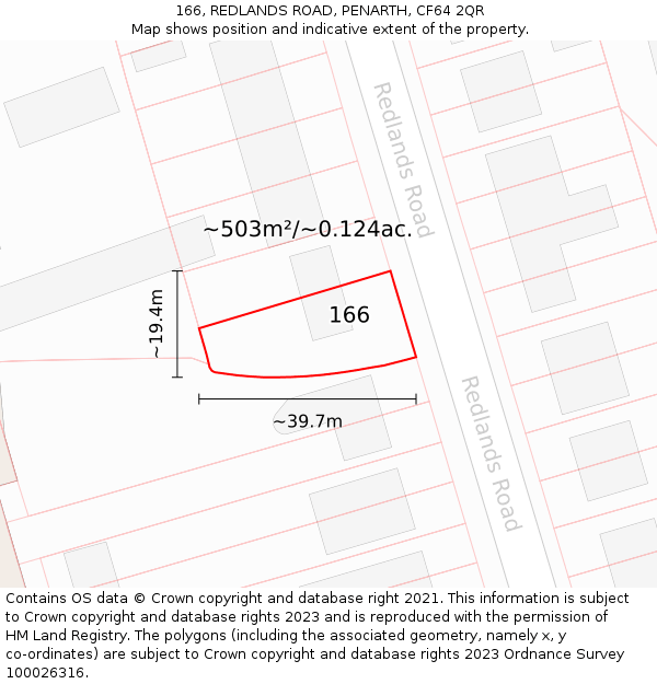 166, REDLANDS ROAD, PENARTH, CF64 2QR: Plot and title map