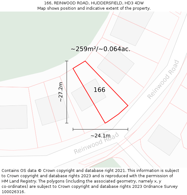 166, REINWOOD ROAD, HUDDERSFIELD, HD3 4DW: Plot and title map