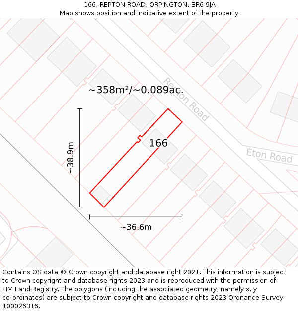 166, REPTON ROAD, ORPINGTON, BR6 9JA: Plot and title map