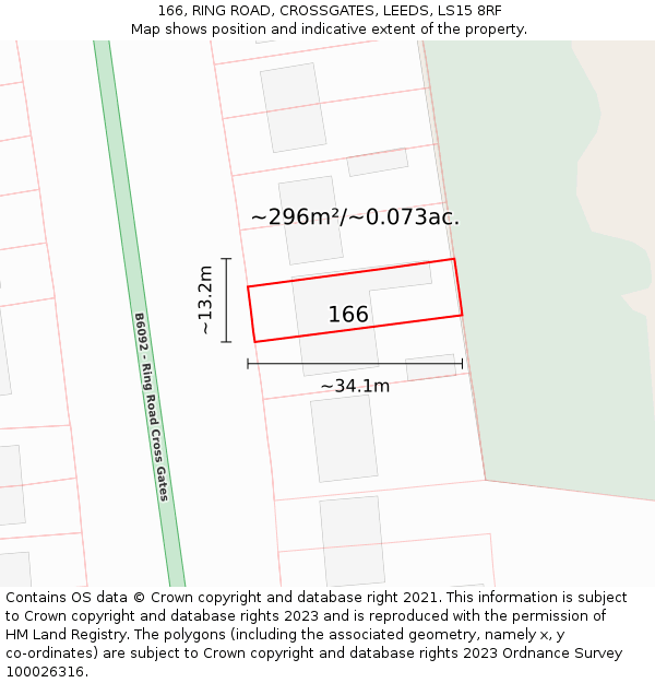 166, RING ROAD, CROSSGATES, LEEDS, LS15 8RF: Plot and title map