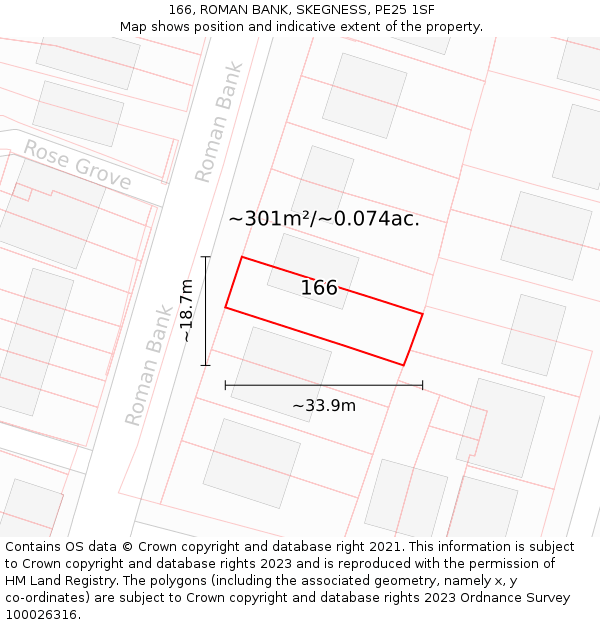 166, ROMAN BANK, SKEGNESS, PE25 1SF: Plot and title map