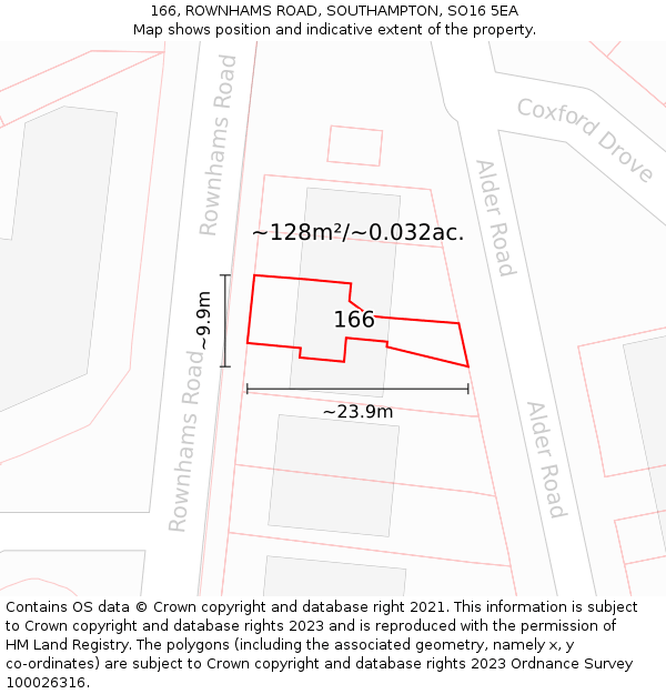 166, ROWNHAMS ROAD, SOUTHAMPTON, SO16 5EA: Plot and title map