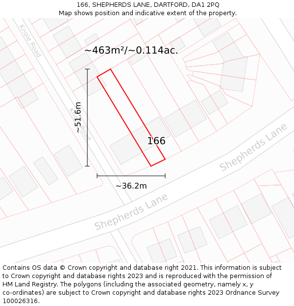 166, SHEPHERDS LANE, DARTFORD, DA1 2PQ: Plot and title map