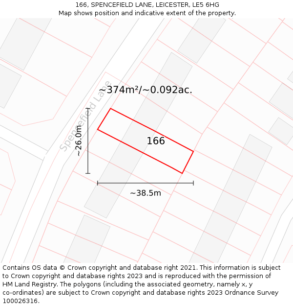 166, SPENCEFIELD LANE, LEICESTER, LE5 6HG: Plot and title map