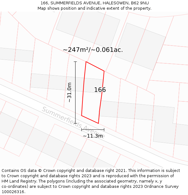 166, SUMMERFIELDS AVENUE, HALESOWEN, B62 9NU: Plot and title map