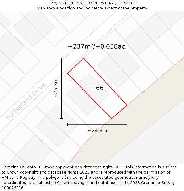 166, SUTHERLAND DRIVE, WIRRAL, CH62 8EF: Plot and title map
