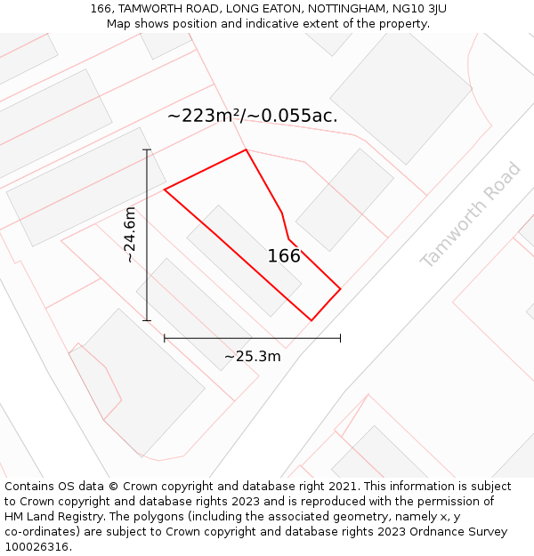 166, TAMWORTH ROAD, LONG EATON, NOTTINGHAM, NG10 3JU: Plot and title map
