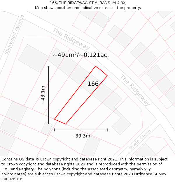 166, THE RIDGEWAY, ST ALBANS, AL4 9XJ: Plot and title map