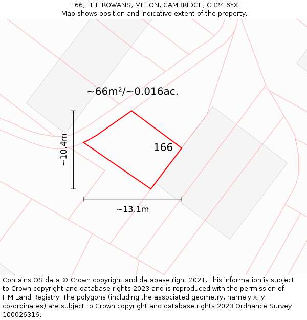 166, THE ROWANS, MILTON, CAMBRIDGE, CB24 6YX: Plot and title map