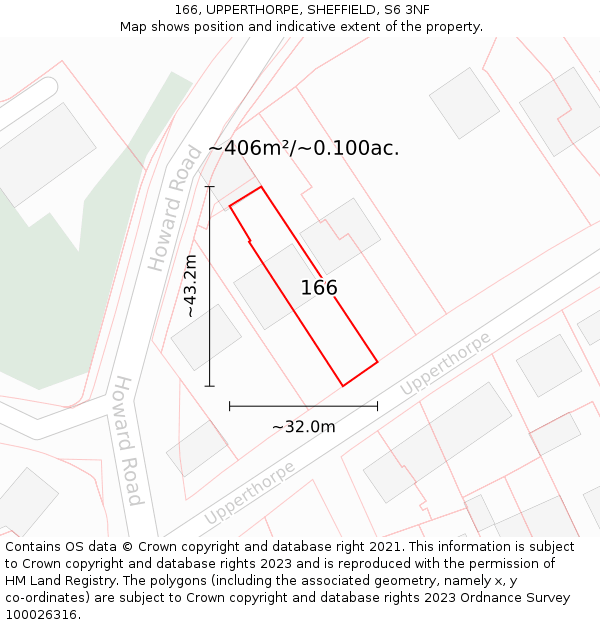 166, UPPERTHORPE, SHEFFIELD, S6 3NF: Plot and title map