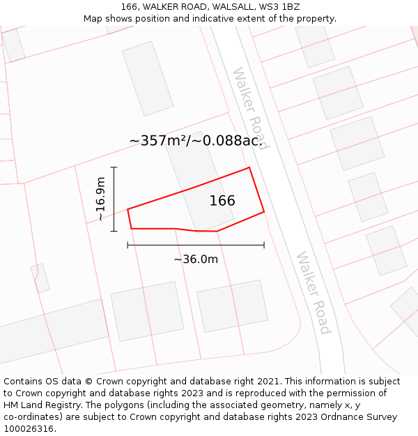 166, WALKER ROAD, WALSALL, WS3 1BZ: Plot and title map