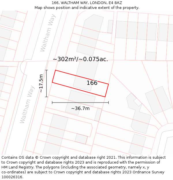 166, WALTHAM WAY, LONDON, E4 8AZ: Plot and title map