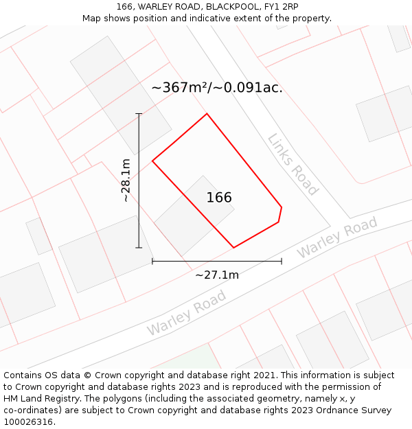 166, WARLEY ROAD, BLACKPOOL, FY1 2RP: Plot and title map