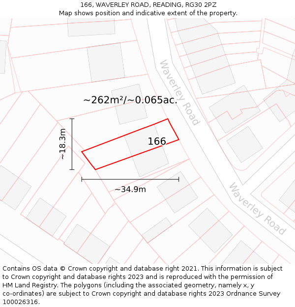 166, WAVERLEY ROAD, READING, RG30 2PZ: Plot and title map