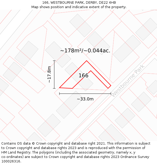 166, WESTBOURNE PARK, DERBY, DE22 4HB: Plot and title map