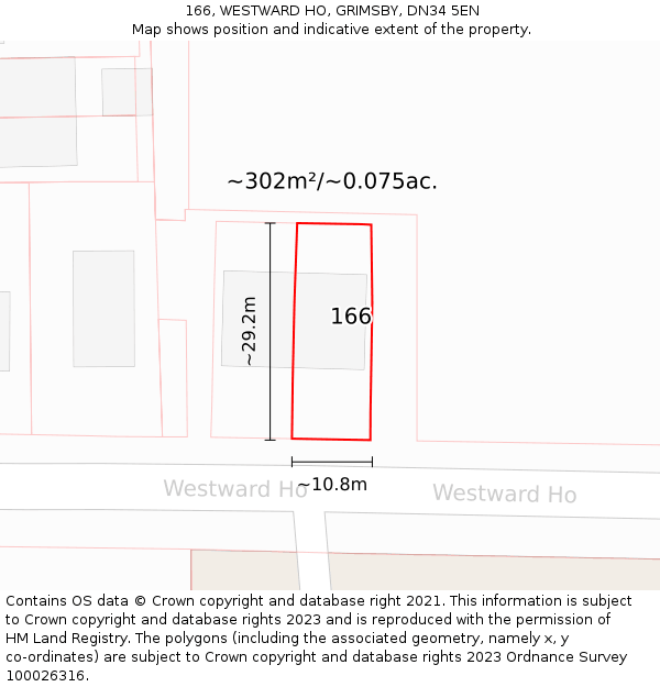 166, WESTWARD HO, GRIMSBY, DN34 5EN: Plot and title map