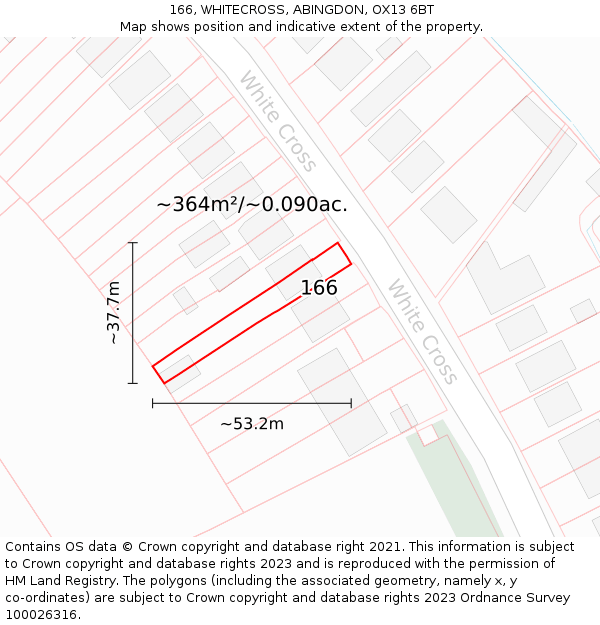 166, WHITECROSS, ABINGDON, OX13 6BT: Plot and title map