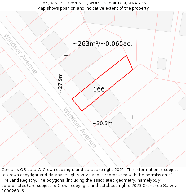 166, WINDSOR AVENUE, WOLVERHAMPTON, WV4 4BN: Plot and title map