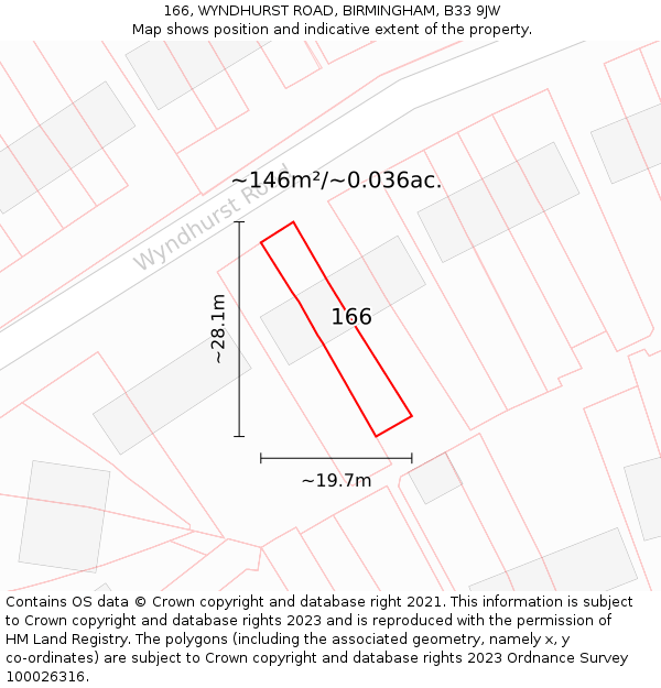 166, WYNDHURST ROAD, BIRMINGHAM, B33 9JW: Plot and title map