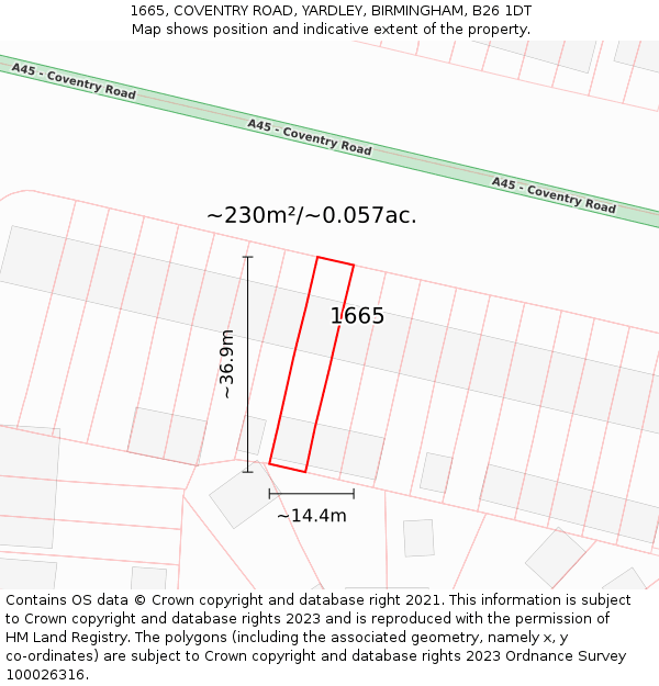1665, COVENTRY ROAD, YARDLEY, BIRMINGHAM, B26 1DT: Plot and title map