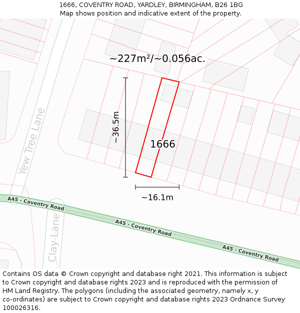 1666, COVENTRY ROAD, YARDLEY, BIRMINGHAM, B26 1BG: Plot and title map