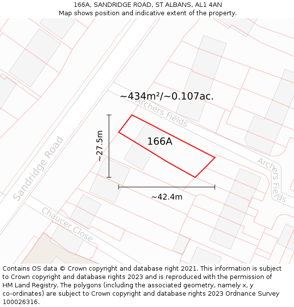 166A, SANDRIDGE ROAD, ST ALBANS, AL1 4AN: Plot and title map