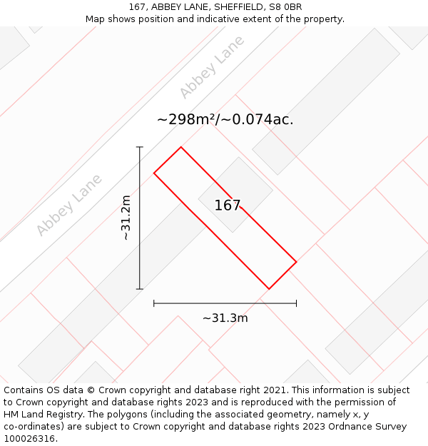 167, ABBEY LANE, SHEFFIELD, S8 0BR: Plot and title map