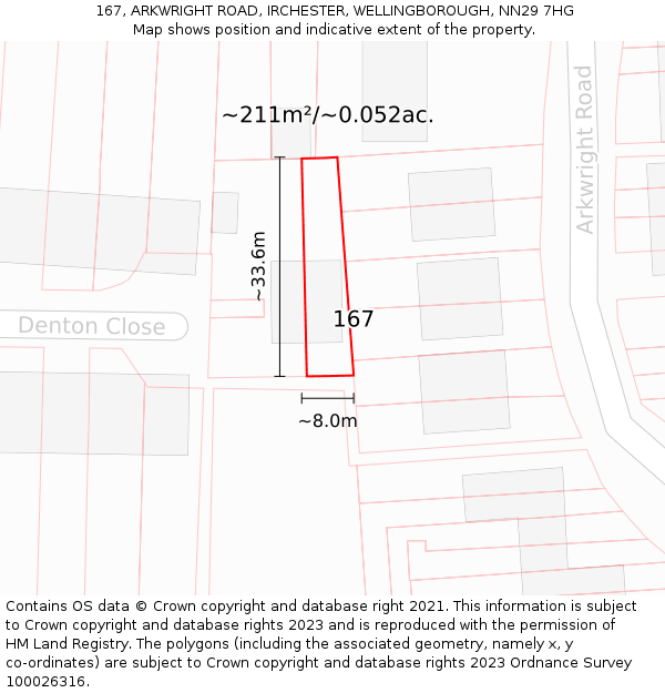 167, ARKWRIGHT ROAD, IRCHESTER, WELLINGBOROUGH, NN29 7HG: Plot and title map