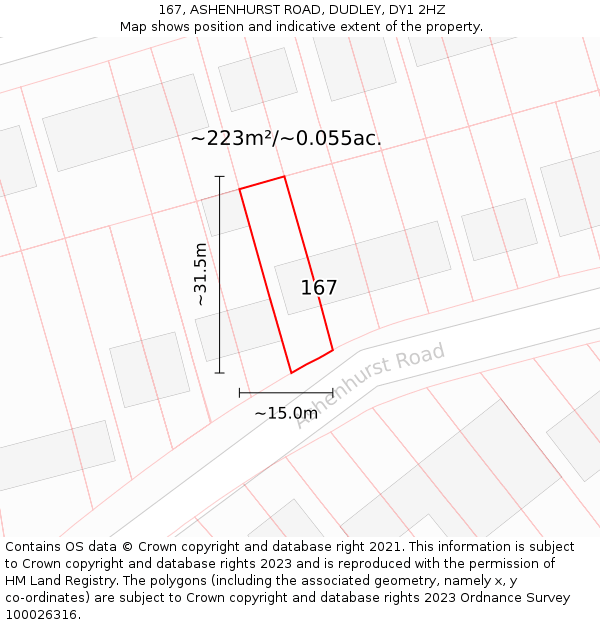 167, ASHENHURST ROAD, DUDLEY, DY1 2HZ: Plot and title map