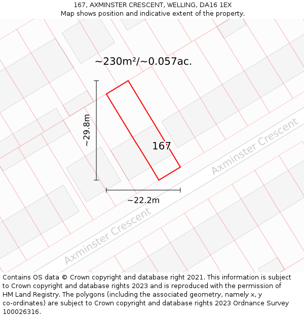 167, AXMINSTER CRESCENT, WELLING, DA16 1EX: Plot and title map